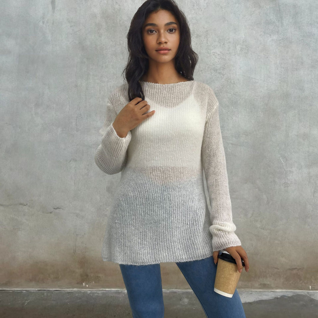 Damen luftiger Pullover aus transparenter Strickware EB