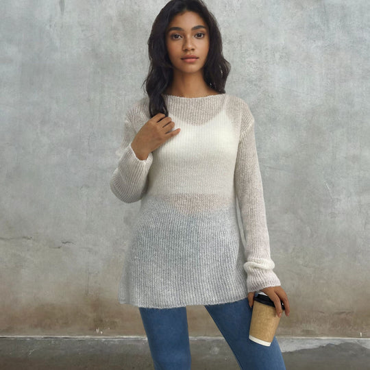 Damen luftiger Pullover aus transparenter Strickware EB