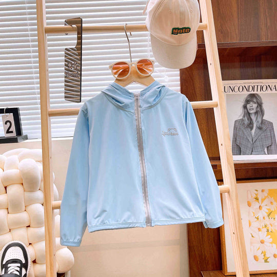 Mädchen nan leichte Kapuzen-Zip-Up Windbreaker-Jacke mit gesticktem Bärenpatch EB