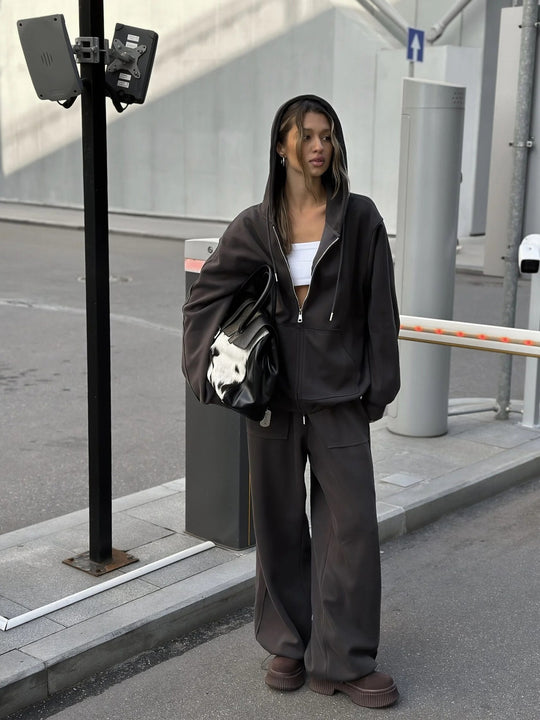 Damen nan oversized Kapuzenjacke mit Reißverschluss und Kängurutasche EB