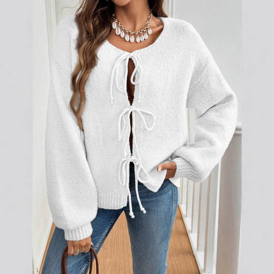 Damen Kurzcardigan mit Bindebändern, Oversize‑Silhouette und Ballonärmeln EB