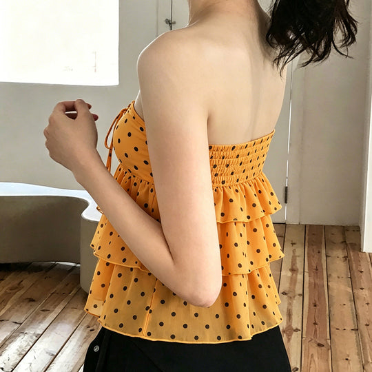 Damen luftiges Spaghetti-Trägertop mit voluminösem Rüschendesign EB