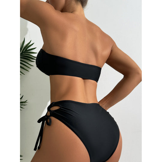 Damen Bandeau-Bikini mit raffiniertem Knotendesign und hohem Beinausschnitt EB
