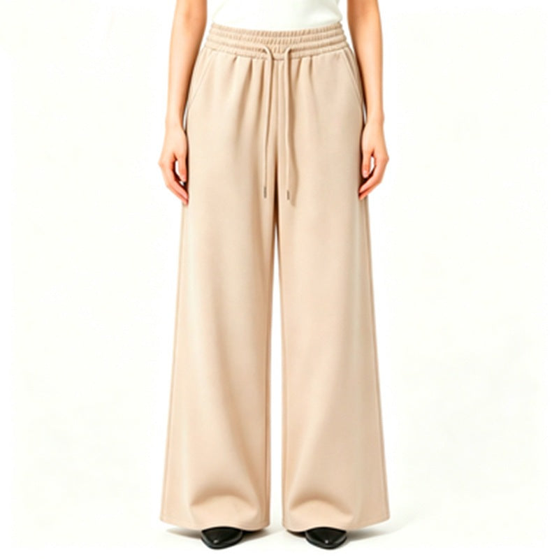 Damen nan weite High-Waist Loungehose mit elastischem Bund, Kordelzug und fließendem Jersey EB