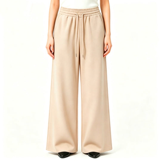 Damen nan weite High-Waist Loungehose mit elastischem Bund, Kordelzug und fließendem Jersey EB