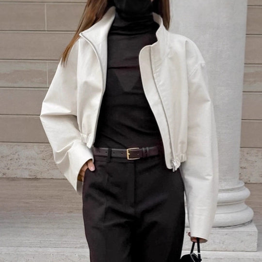 Damen Modische Kurzjacke mit hohem Kragen und voluminösen Ärmeln EB