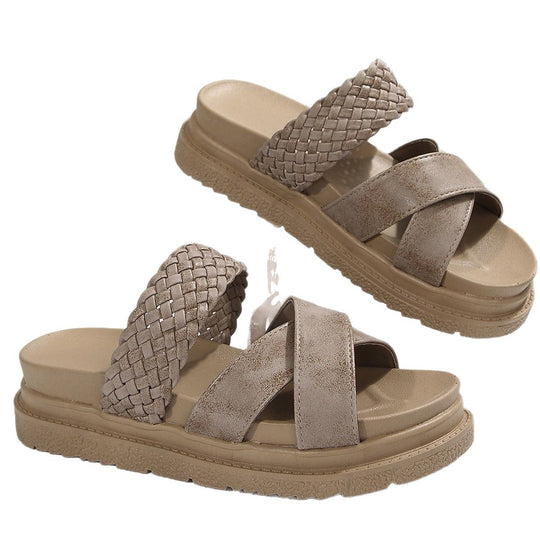 Damen Komfortable Crossover-Sandalen mit geflochtenem Obermaterial und rutschfester Sohle EB