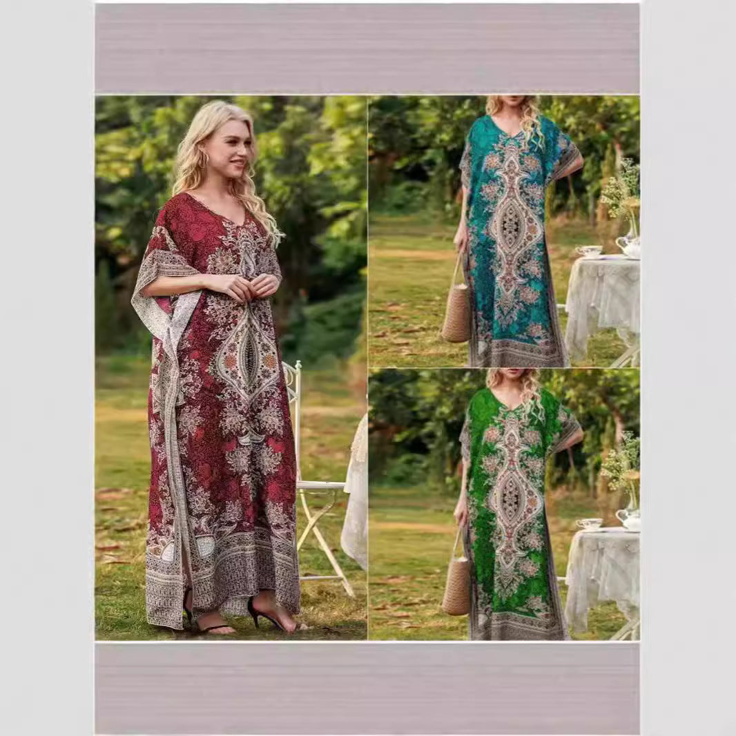 Damen Maxikleid mit detailliertem Floral- und Paisleydesign EB
