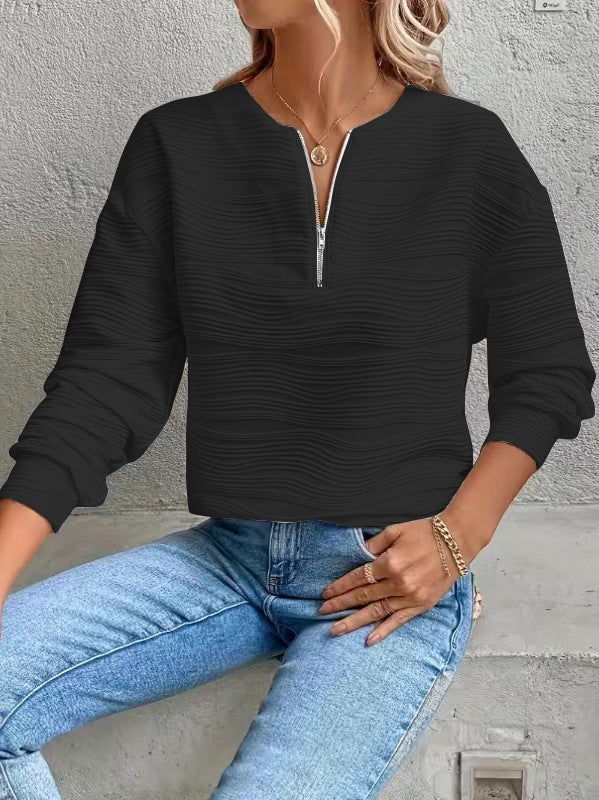 Damen Moderner Sweatshirt mit Halbreißverschluss und strukturiertem Design EB