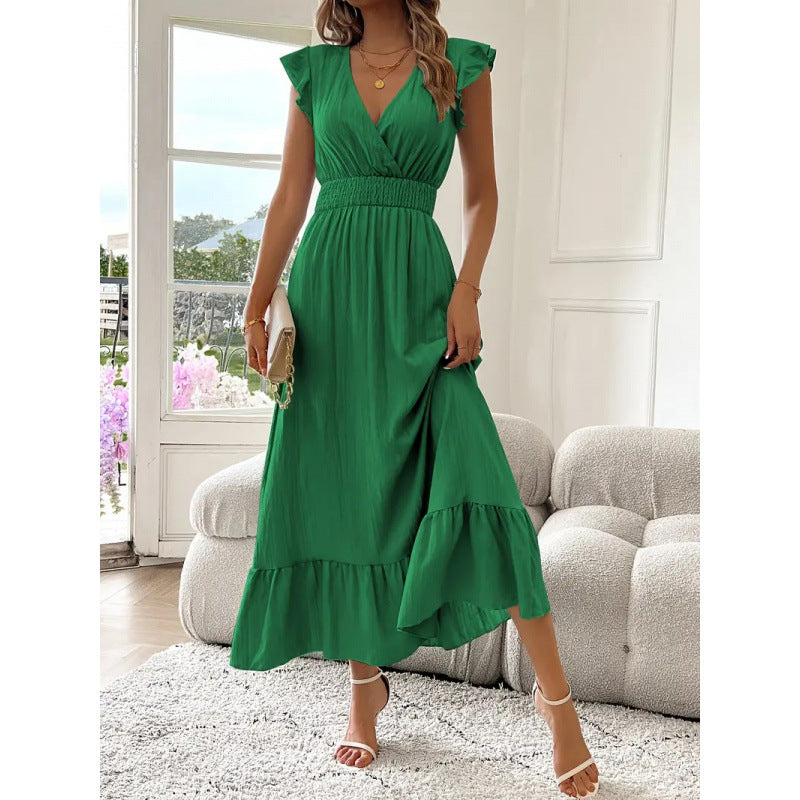 Damen Maxikleid mit voluminösen Rüschenärmel und elegantem Bund EB