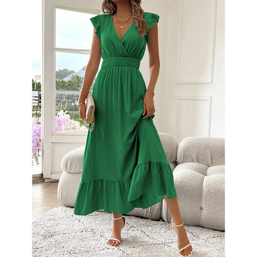 Damen Maxikleid mit voluminösen Rüschenärmel und elegantem Bund EB