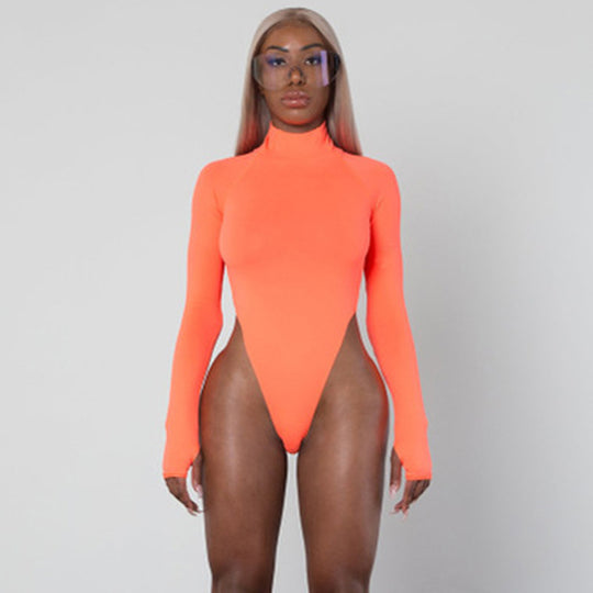 Damen Langarm-Bodysuit mit hohem Kragen und figurschmeichelndem Schnitt EB