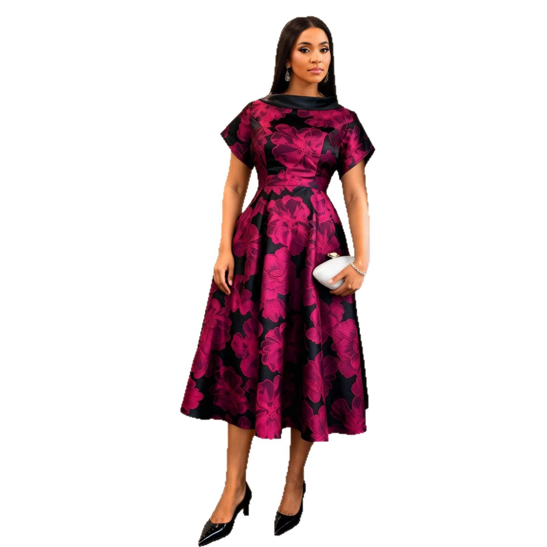 Damen Elegantes Midikleid mit floralem Design und strukturiertem Oberteil EB
