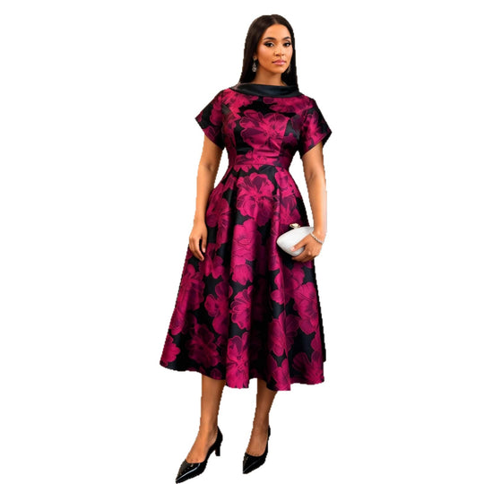 Damen Elegantes Midikleid mit floralem Design und strukturiertem Oberteil EB