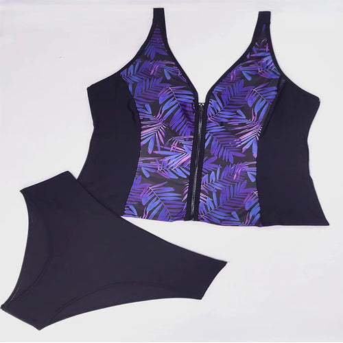 Damen Sport Tankini mit floralem Reißverschluss-Design EB