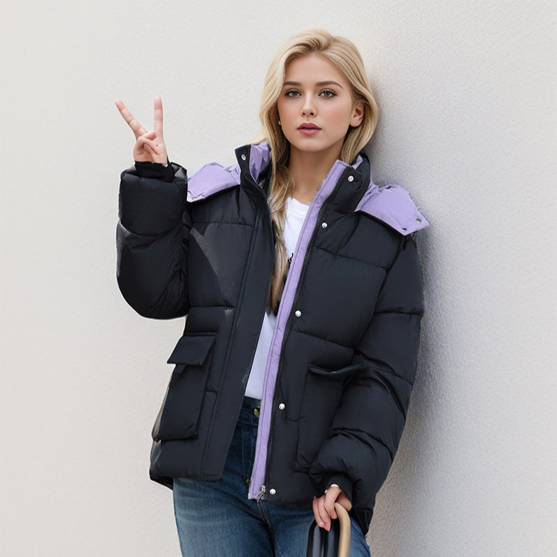 Damen gefütterte Pufferjacke mit großzügigen Taschen und abnehmbarer Kapuze EB