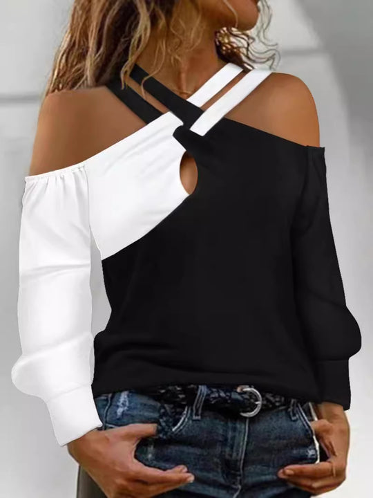 Damen Modisches Oberteil mit Cut-Out-Design und asymmetrischen Ärmeln EB