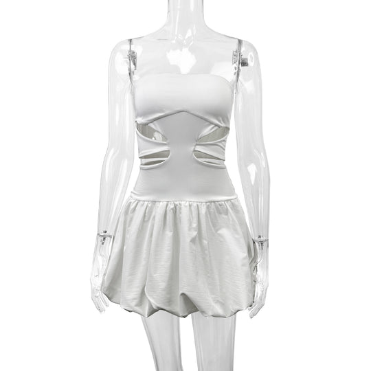 Damen Bandeau Mini Kleid mit Cut-Out-Details und voluminösem Rock EB