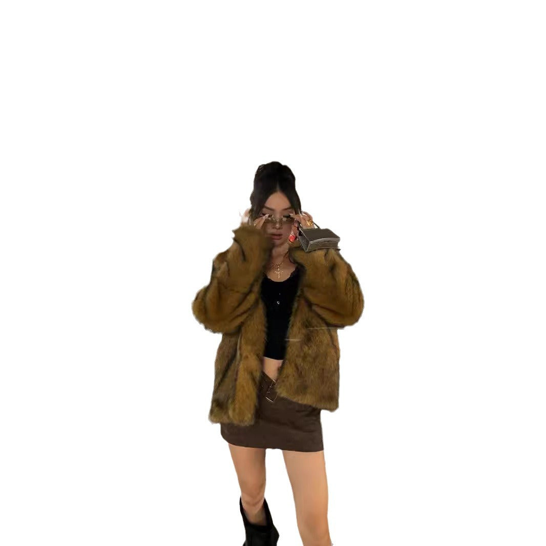 Damen Trendiger Kunstpelzjacke mit Tiermuster EB