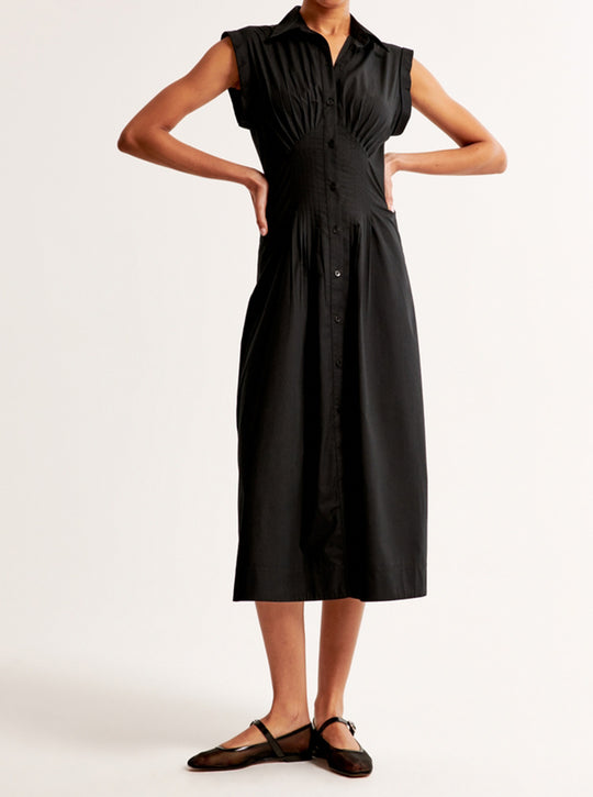 Damen Maxikleid mit Schulterklappen und klassischem Knopfverschluss EB