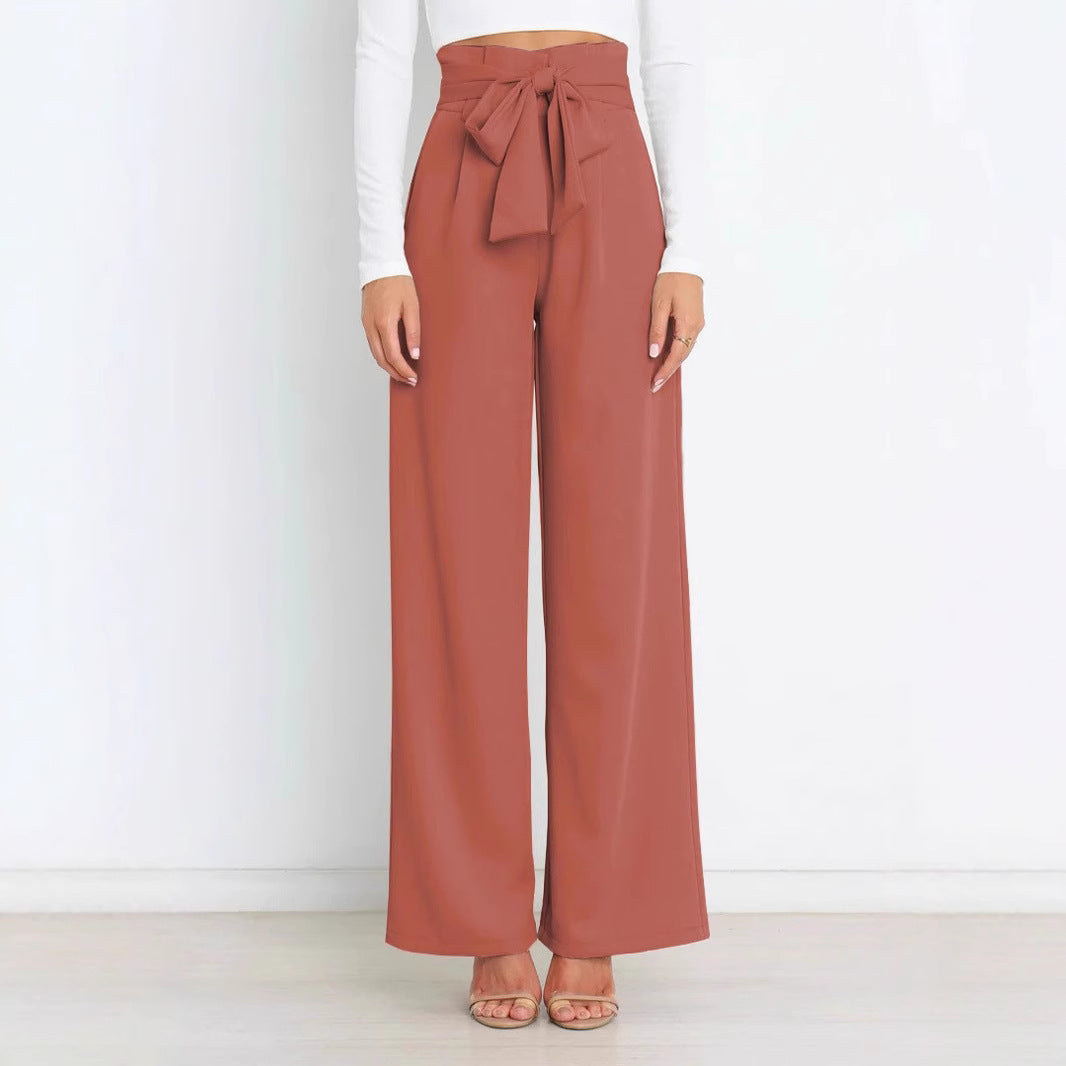 Damen Weite High-Waist Paperbag-Hose mit Bundfalten und Bindegürtel EB