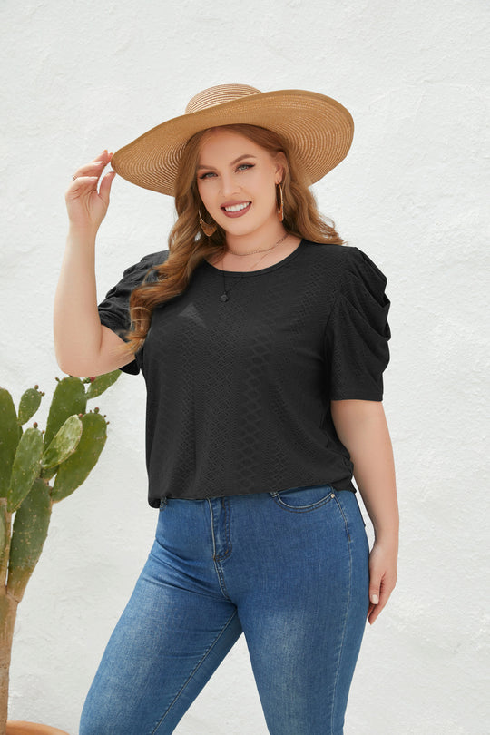 Damen Elegantes Blusenshirt mit Puffärmeln und Strukturmuster EB