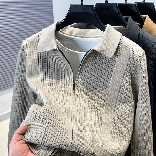 Damen Pullover mit strukturiertem Reißverschluss und klassischem Kragen EB