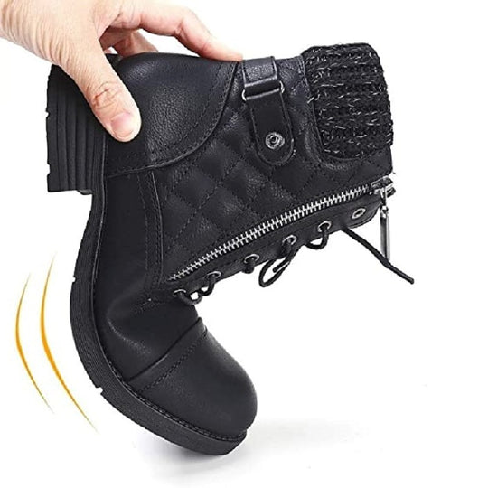 Damen nan gequiltete Schnür-Bikerboots mit seitlichem Reißverschluss, gepolstertem Schaft und robustem Profilsohle EB
