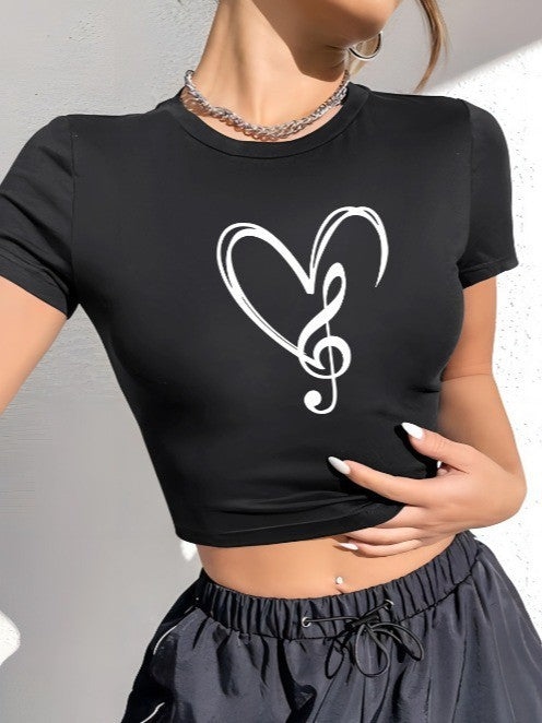 Damen Crop-T-Shirt mit kreativem Schriftzug und figurbetontem Schnitt EB
