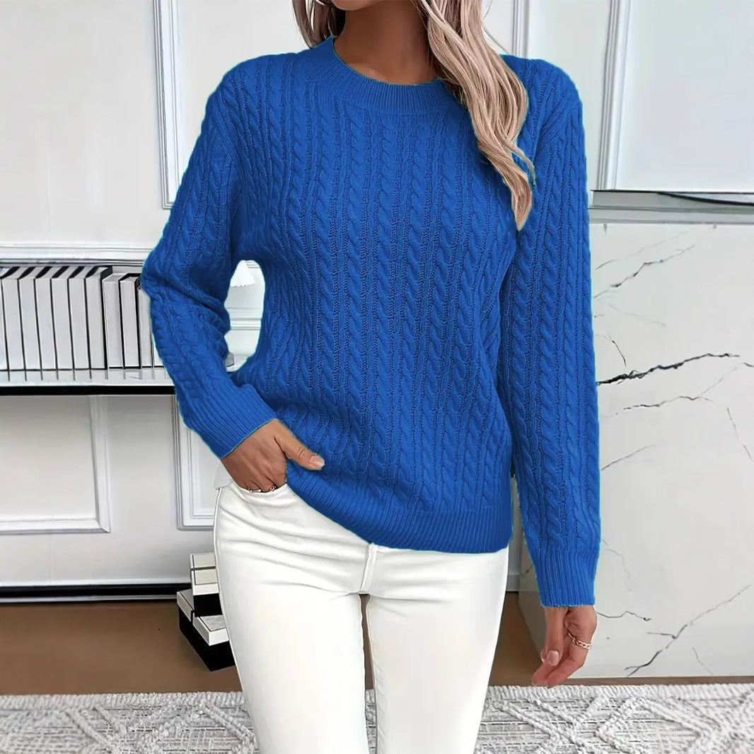 Damen nan Feinstrick-Zopfmuster Pullover mit Rundhalsausschnitt und tailliertem Schnitt EB