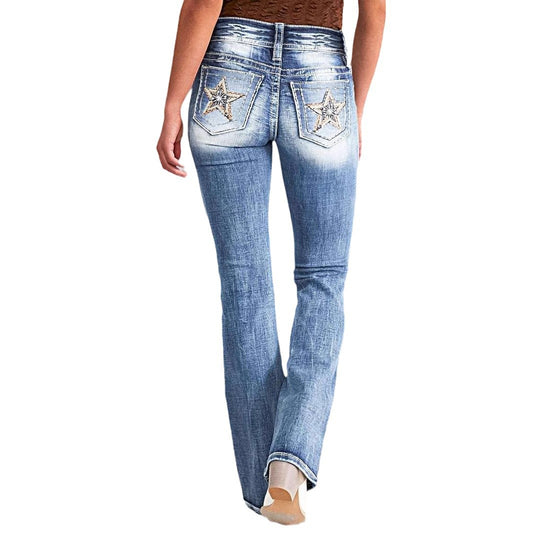 Damen Bootcut Jeans mit auffälligen Rückentaschen EB
