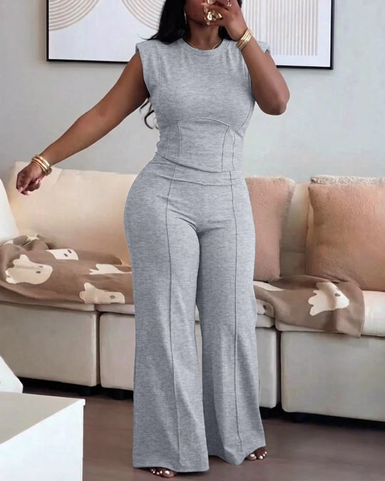 Damen Sportlicher Zweiteiler mit weitem Bein und tailliertem Oberteil EB
