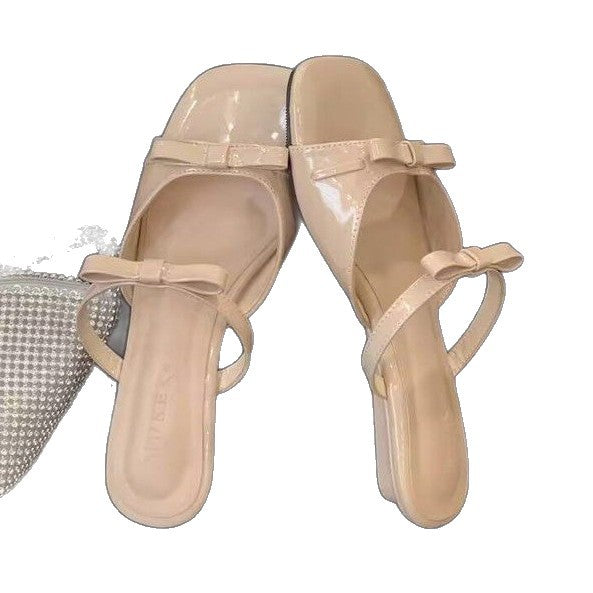 Damen modische Riemchen-Pantoletten mit eleganten Schleifen EB