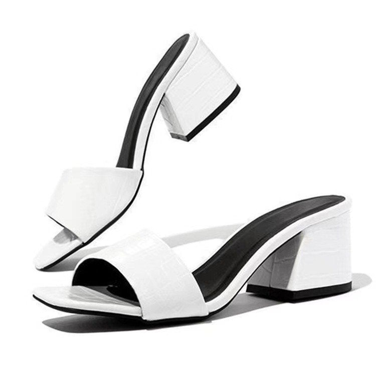 Damen elegante Blockabsatz-Sandalen mit zeitlosem Krokodilleder-Riemen EB