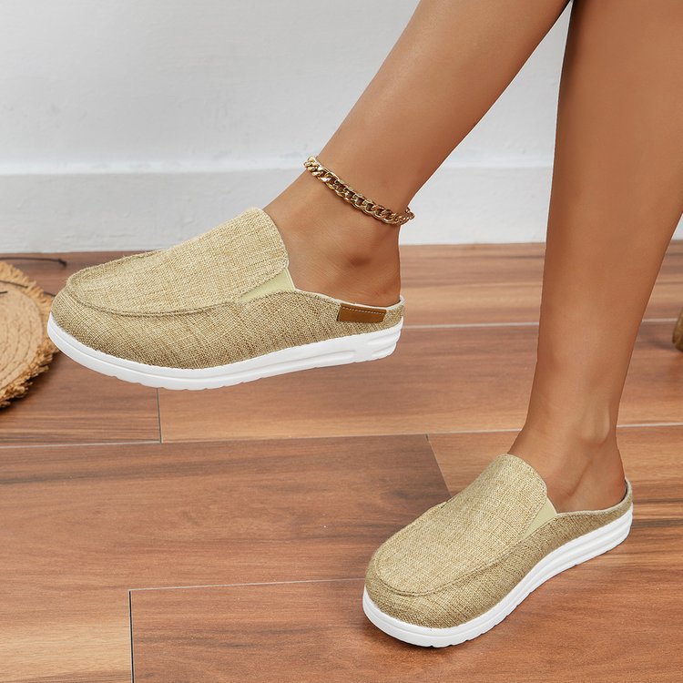Damen  Slip-On Canvas‑Mules mit Kuhfleckenprint, gepolstertem Komfortfußbett und rutschfester Leichtsohle EB