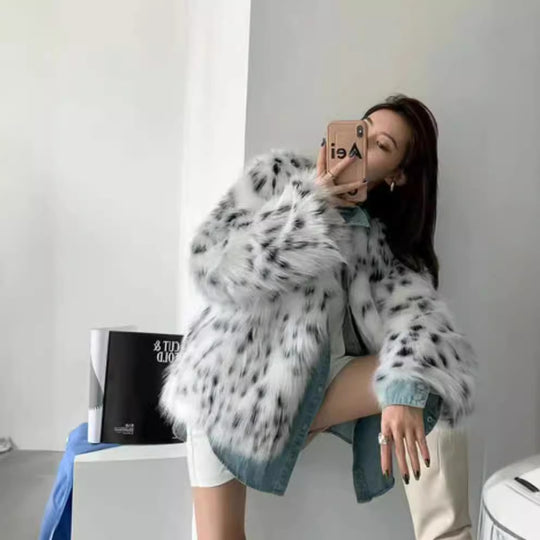 Damen Trendige Kunstfelljacke mit auffälligem Muster und voluminösem Schnitt EB