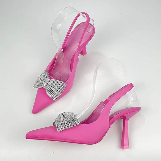 Damen Slingback-Pumps mit glitzerndem Schleifen-Design und transparentem Absatz EB
