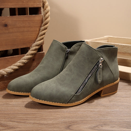 Damen nan knöchelhohe Stiefelette mit seitlichem Reißverschluss weichem Komfortfußbett und gestapeltem Blockabsatz EB