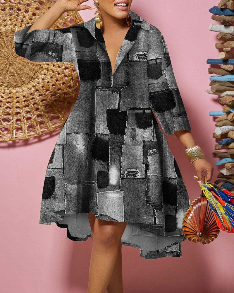 Damen Denim-Hemdkleid mit asymmetrischem Saum und stylischen Details EB