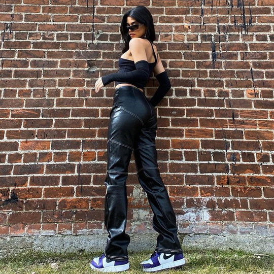 Damen Asymmetrisches Crop-Top mit langen Ärmeln EB