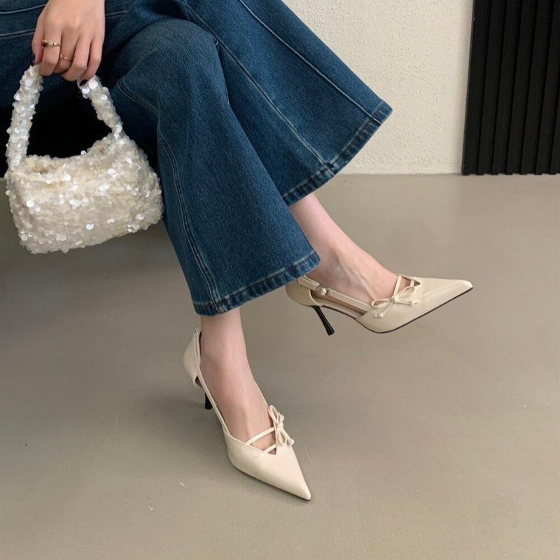 Damen elegante Slingback Pumps mit zarten Schleifenverzierungen EB