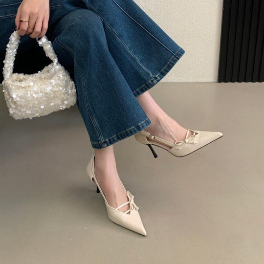 Damen elegante Slingback Pumps mit zarten Schleifenverzierungen EB