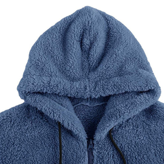 Herren nan Teddyplüsch Zip-Hoodie mit übergroßer Kapuze, verdecktem Reißverschluss und Eingrifftaschen EB