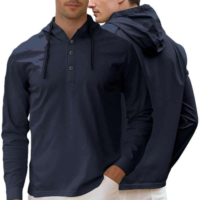 Herren nan Kapuzen-Henley Langarmshirt aus leichtem Stretchjersey mit Kordelzug EB