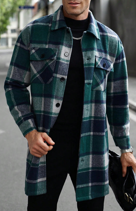 Herren karierte Flanelljacke mit knöpfbaren Taschen und modernem Schnitt EB