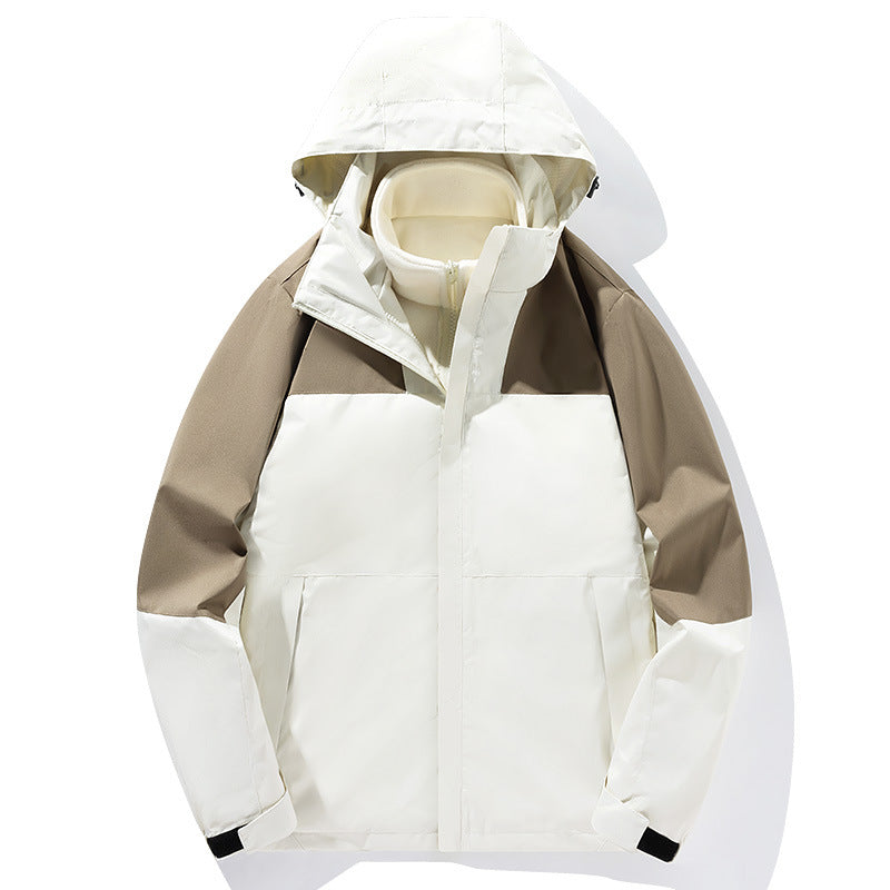 Herren zweilagige Softshell-Trekkingjacke mit fest integrierter Kapuze und fleecegefüttertem Kragen EB