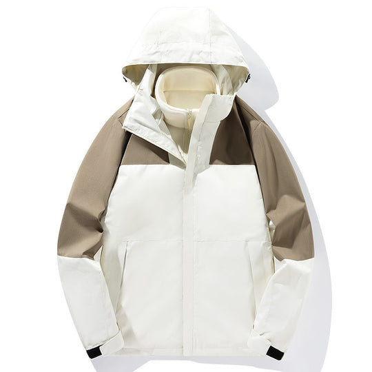 Herren zweilagige Softshell-Trekkingjacke mit fest integrierter Kapuze und fleecegefüttertem Kragen EB