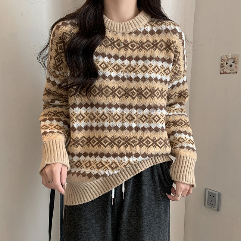Damen Pullover mit geometrischem Norwegermuster und Lockere Passform EB
