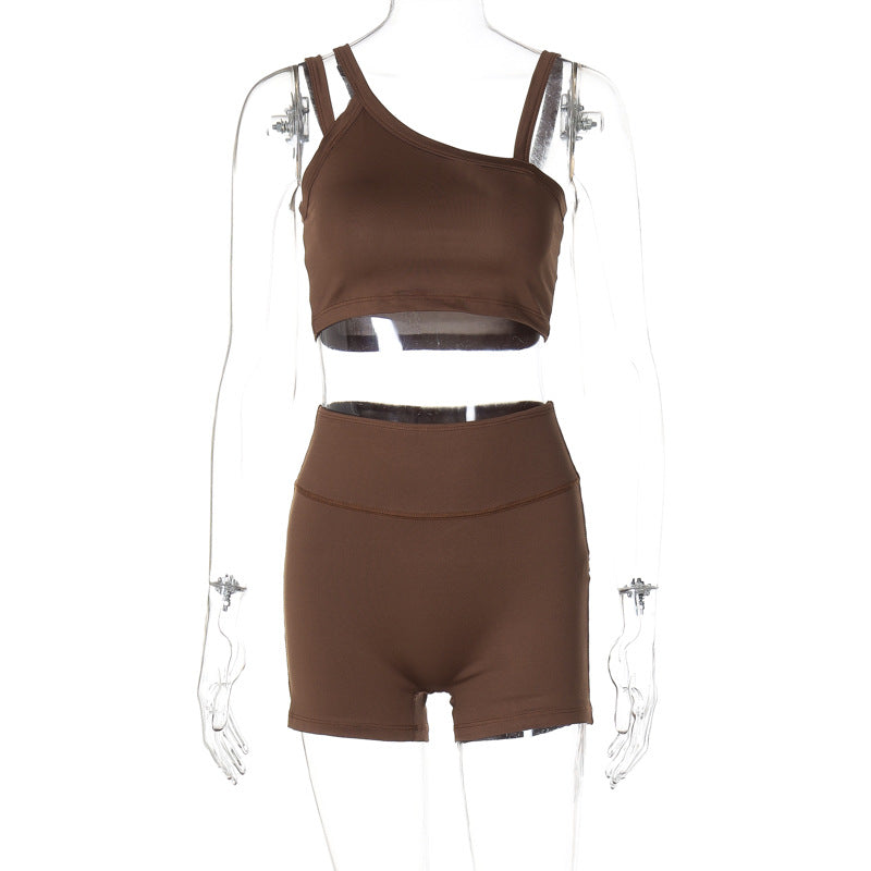 Damen Sportliches Crop-Top und High-Waist Short Set EB