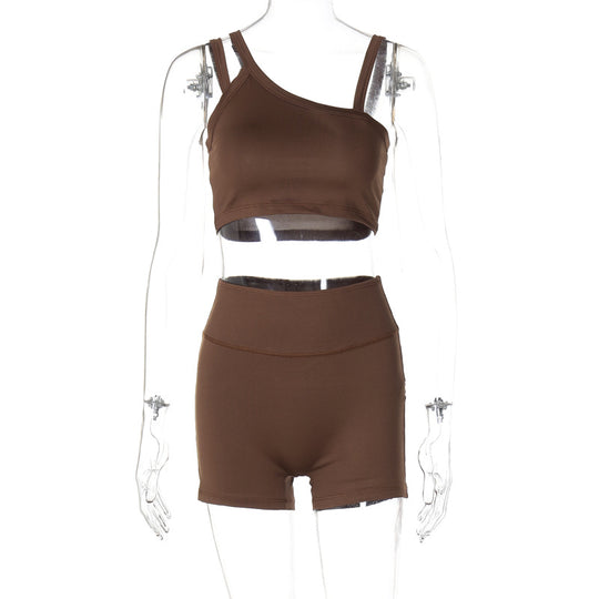 Damen Sportliches Crop-Top und High-Waist Short Set EB